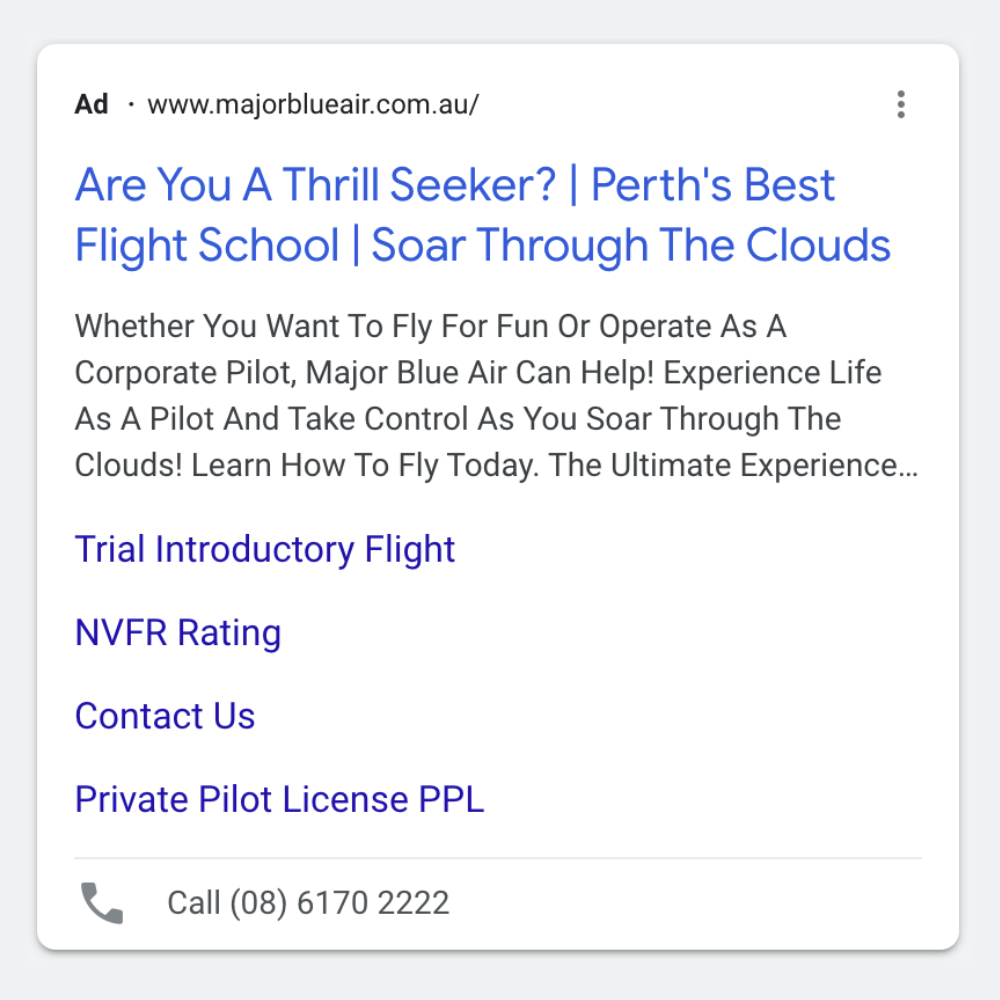 Major Blue Air Google ads