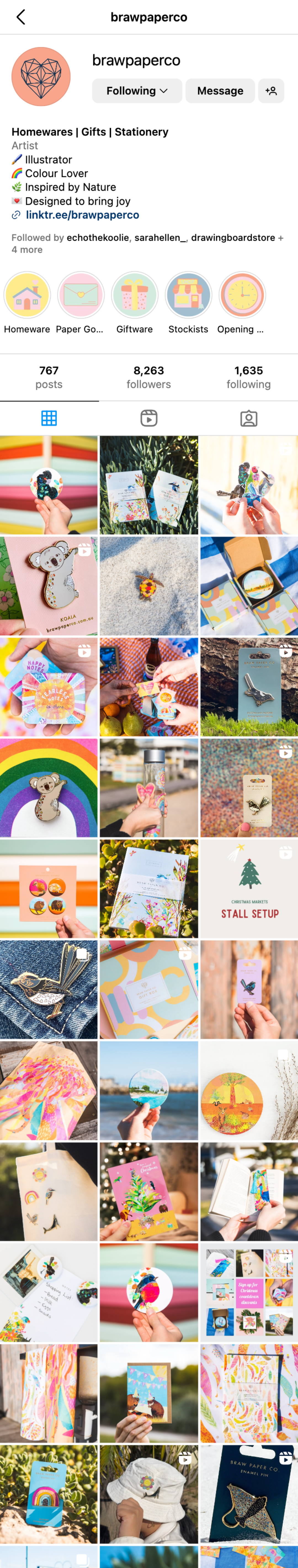 Braw Paper Co Instagram feed on mobile